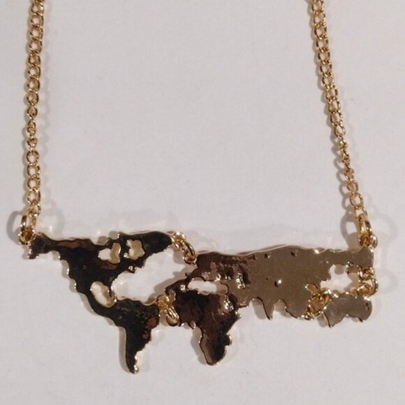 Gold-Tone World Map Pendant Necklace β Travel Lover Jewelry Stylish & Minimalist - Picture 1 of 10
